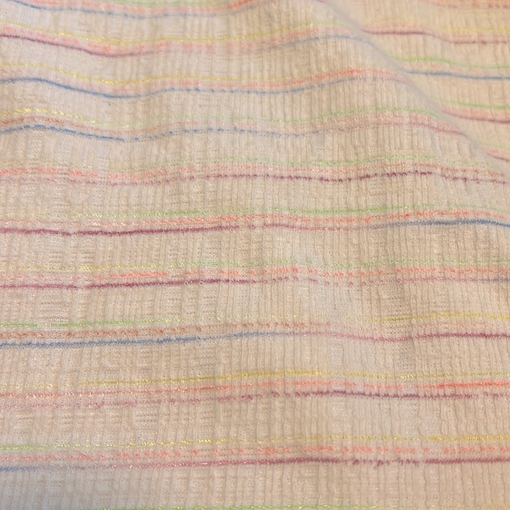 Bow Strap Button Flounce Loft Dress Subtle Neon Stripes Size Large - Picture 5 of 8
